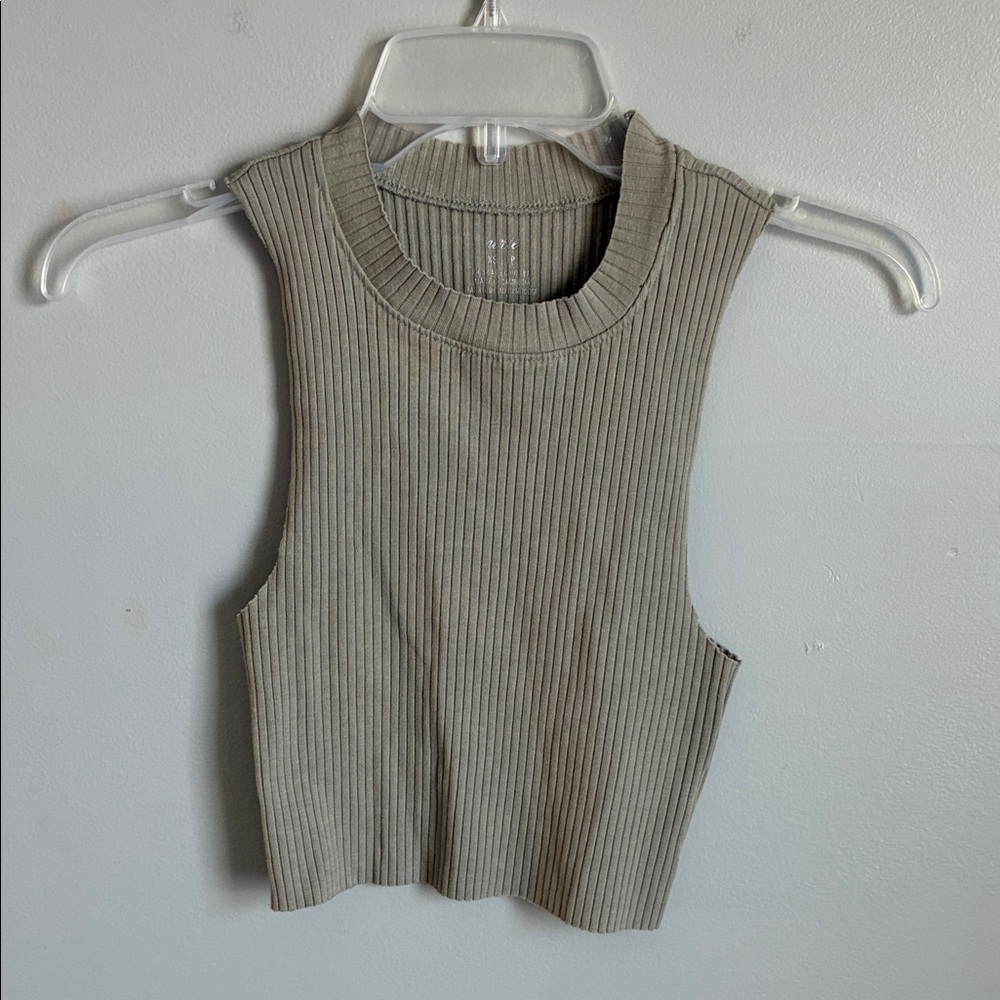 Aerie Ribbed Crop Top In Olive Green